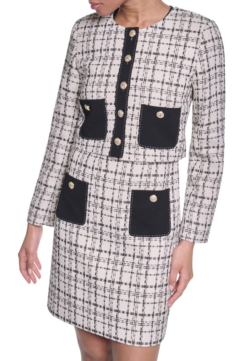 Contrast Stitch Tweed Jacket, Alternate, color, BISQUE/ BLACK