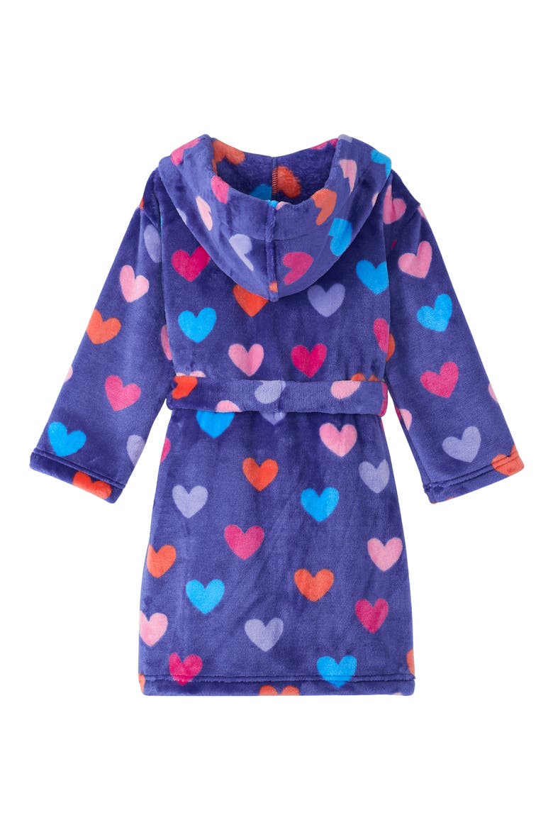 Kids' Heart Print Hooded Fleece Robe, Alternate, color, ROYAL BLUE