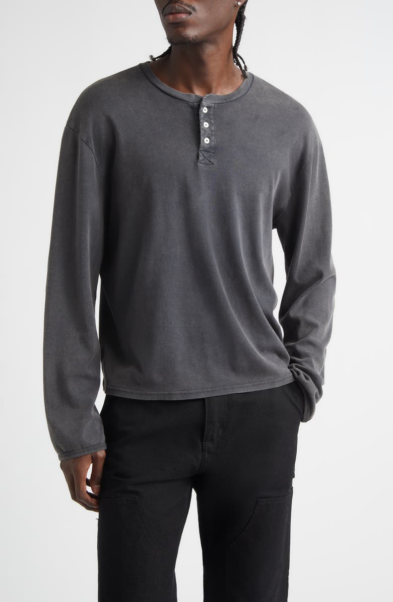 STOCKHOLM SURFBOARD CLUB Eye Organic Cotton Logo Henley, Main, color, Black