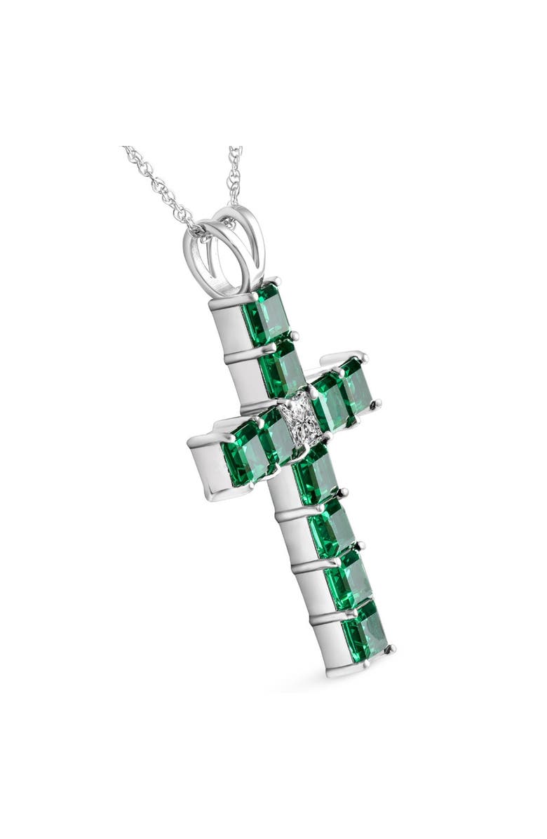 Bliss Diamond 6Ct TW Princess Cut Diamond & Emerald Cross Pendant Necklace Gold Lab Grown, Alternate, color, 