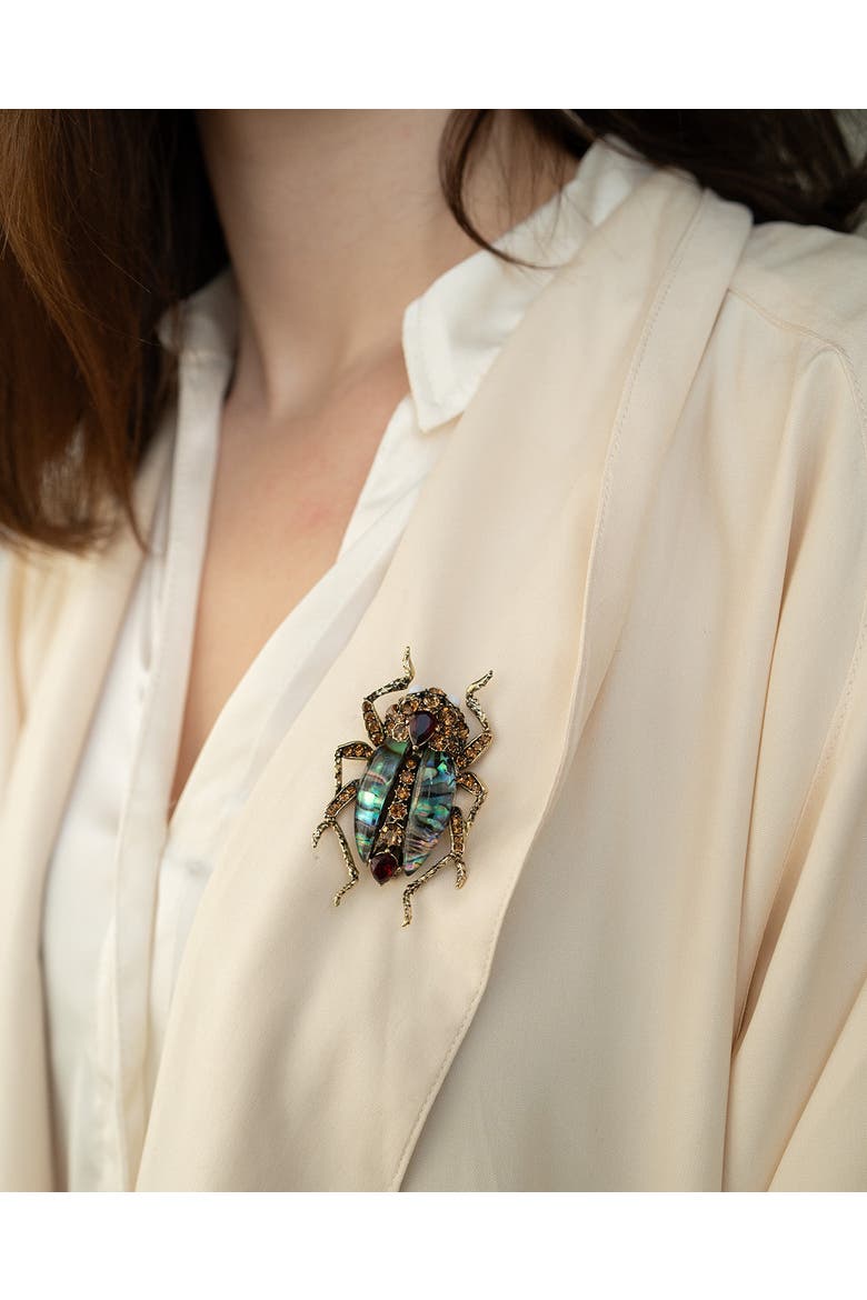 Bejewelled Beetle Statement Brooch, Alternate, color, Beetle