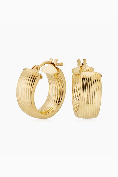 14K Yellow Gold Linear Band Hoops