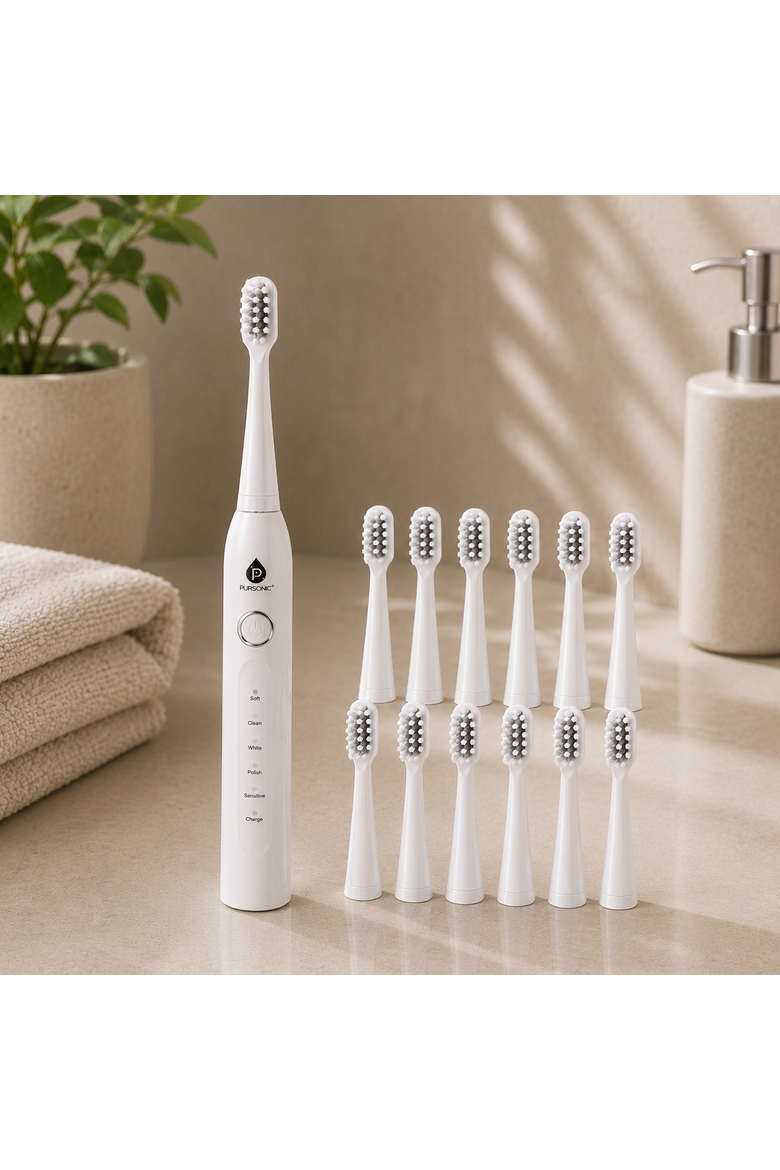 USB Rechargeable Sonic Toothbrush with 12 Brush Heads, Alternate, color, White
