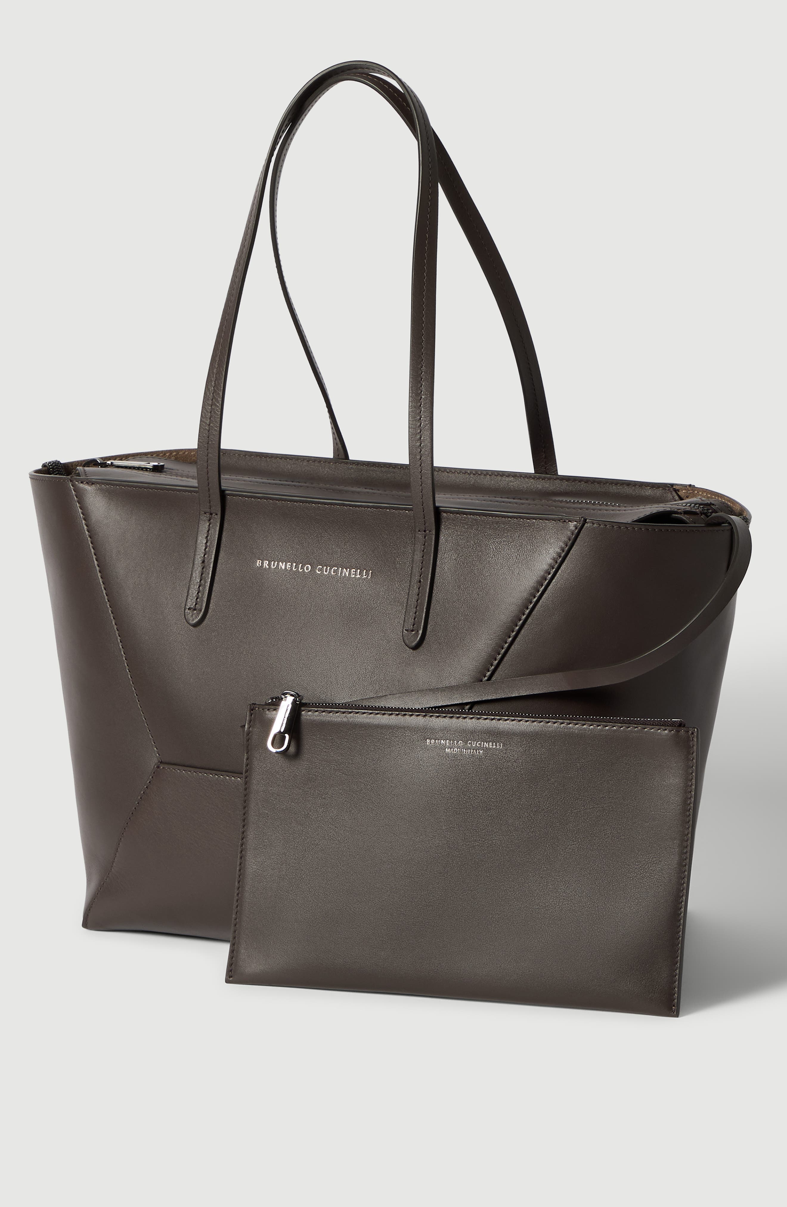 BC Duo small bag in calfskin with monili, Alternate, color, Brown
