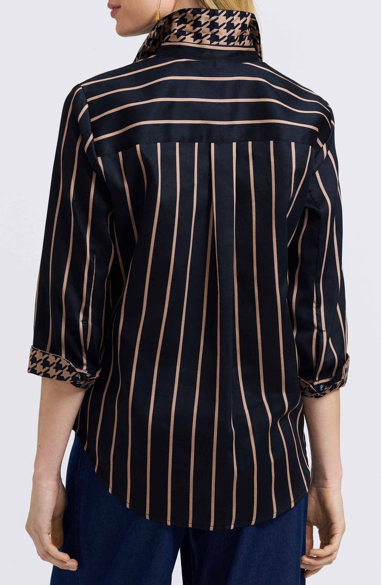 Foxcroft Margie Stripe Three-Quarter Sleeve Button-Up Shirt, Alternate, color, Black/ Almond