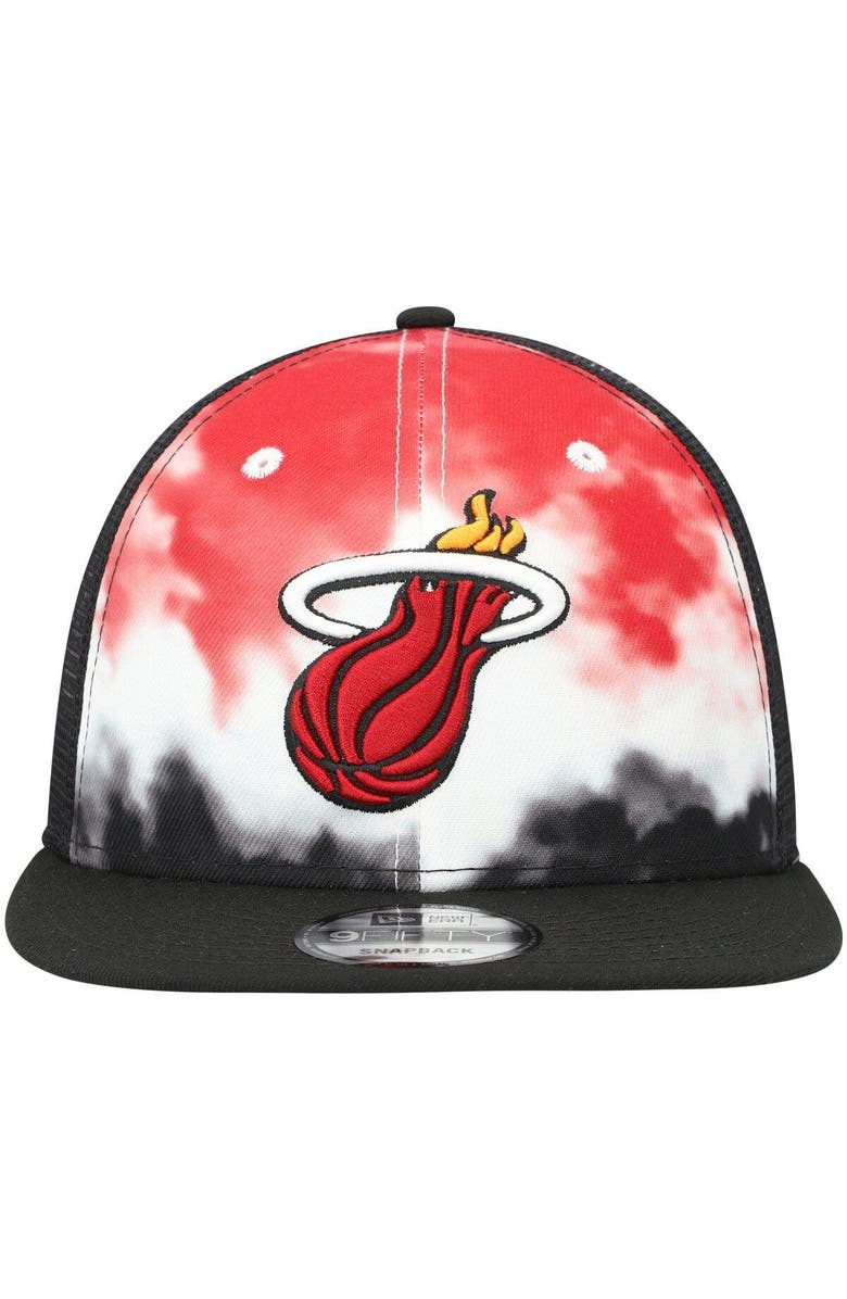 New Era Men's New Era Black Miami Heat Hazy Trucker 9FIFTY Snapback Hat, Alternate, color, 