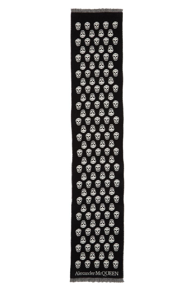 Alexander McQueen Skull Wool Scarf, Main, color, BLACK/ IVORY