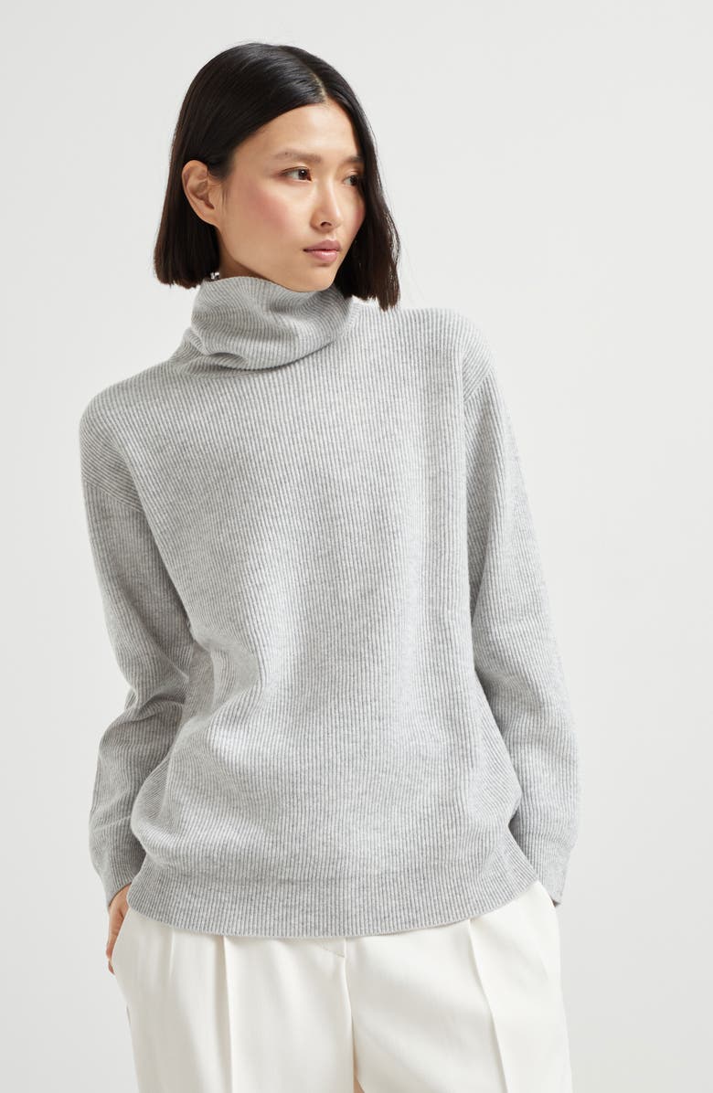 Brunello Cucinelli English Rib knit sweater, Alternate, color, Light Grey