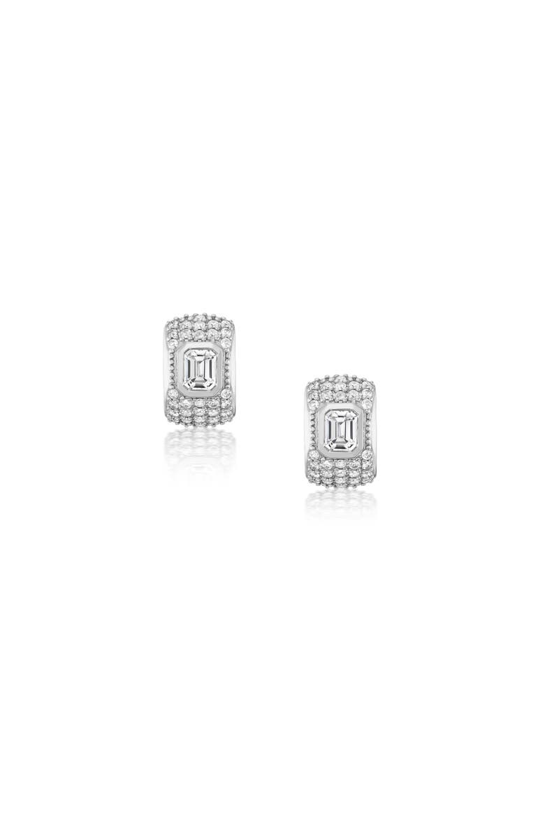 White Crystal Diamond Wide Huggie, Alternate, color, Sterling Silver