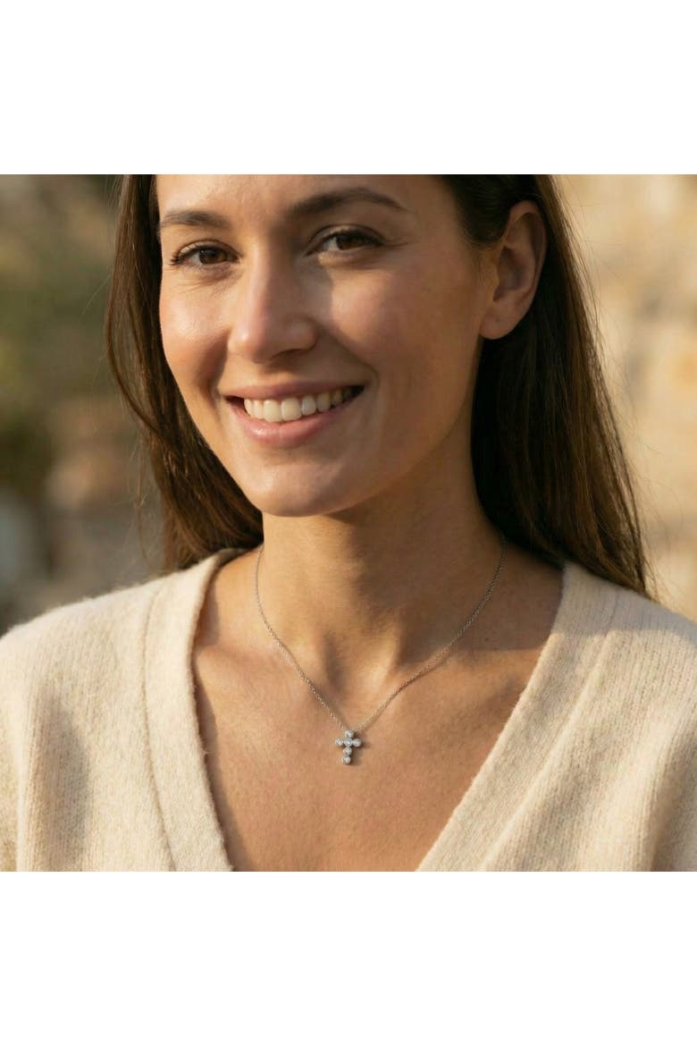 1/5Ct Diamond Cross Small Pendant Lab Grown 18" Necklace EF/VS, Alternate, color, White Gold