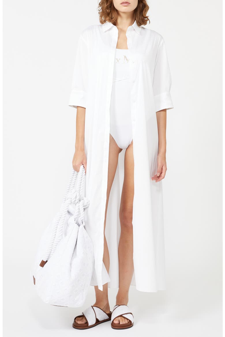 Cognac Stretch Cotton Blend Cover-Up Dress, Main, color, OPTICAL WHITE