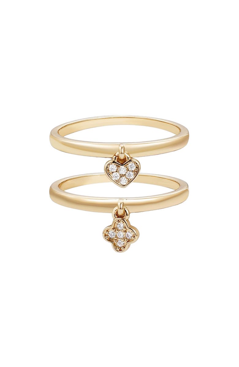 Adornia Set of 2 Pavé Cubic Zirconia Charm Rings, Main, color, Gold