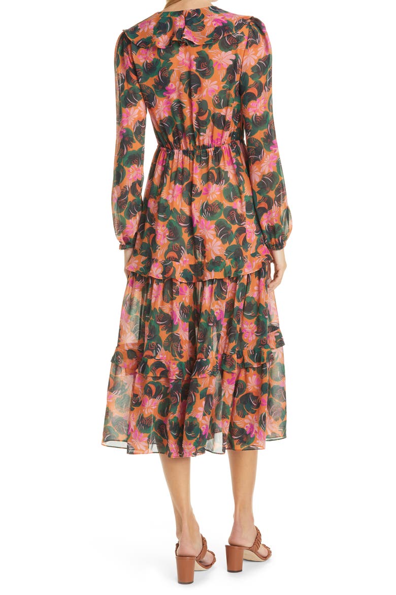 Yara Floral Long Sleeve Midi Dress, Alternate, color, ORANGE LILYPAD