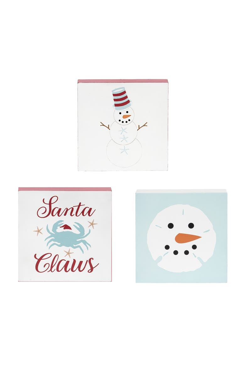 Coastal Christmas Shelf Sitter Blocks Set of 3, Main, color, White