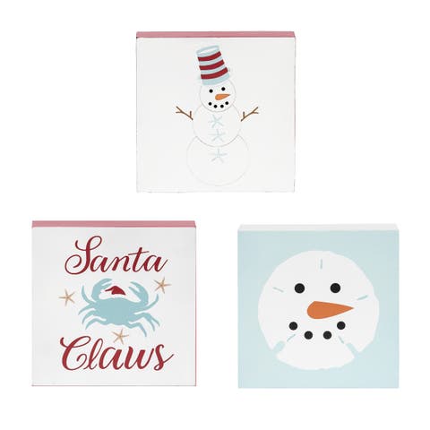 Coastal Christmas Shelf Sitter Blocks Set of 3