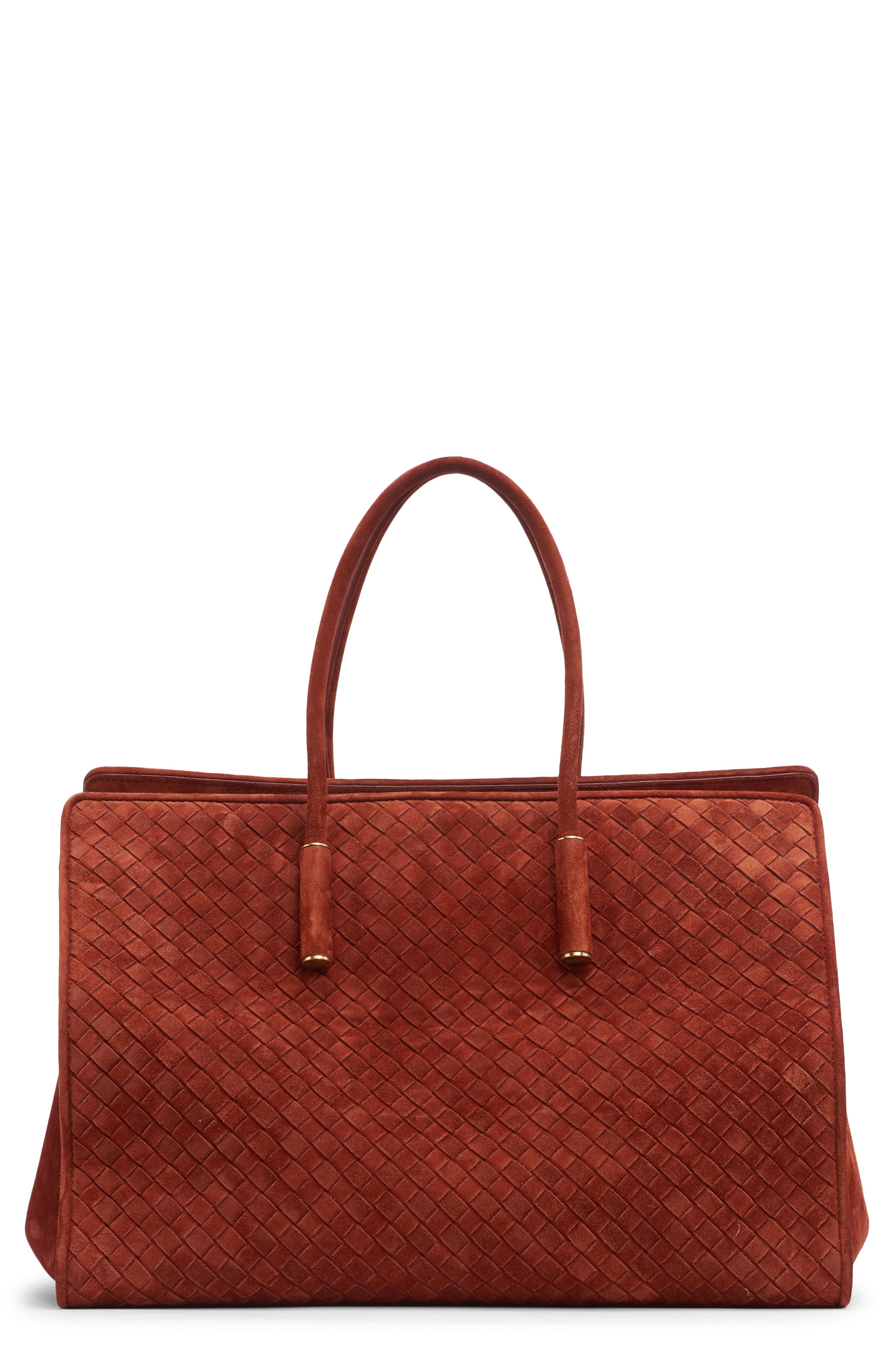 Barbara Intrecciato Suede Tote, Main, color, 8761 RUST-BRASS VIBRATO