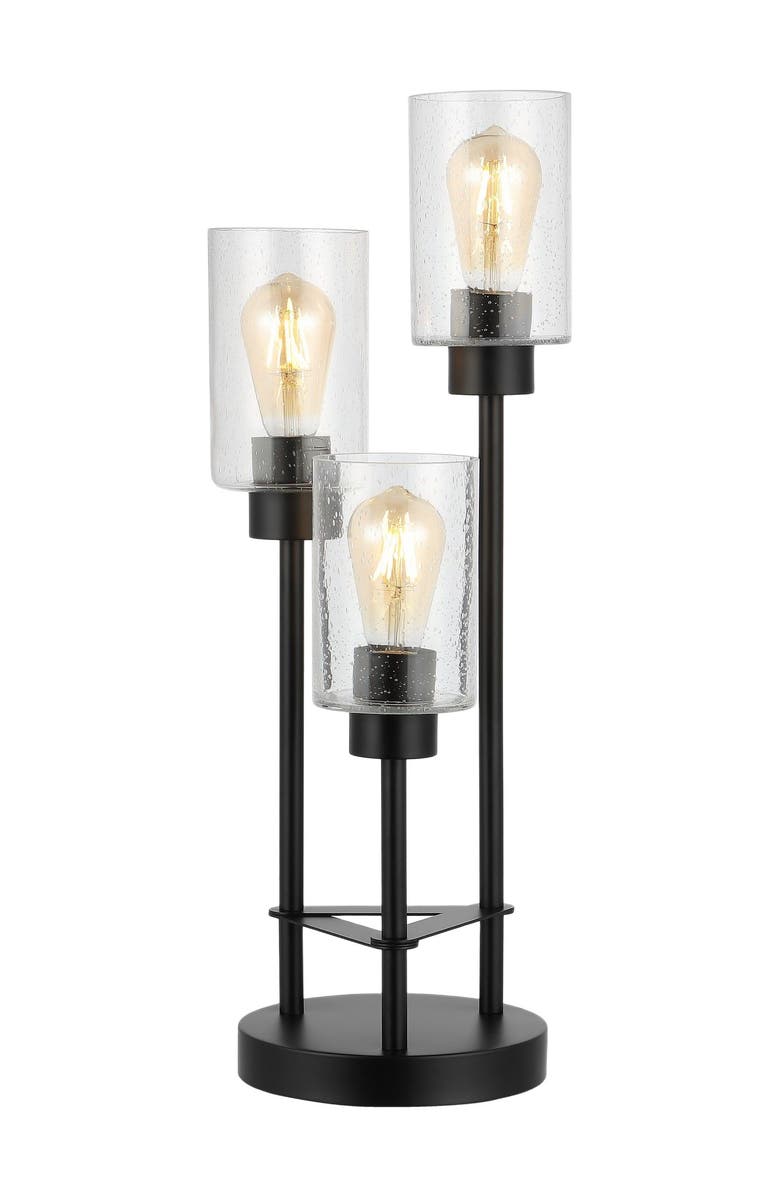 JONATHAN Y Axel Modern 20.5" 3-Light Iron/Seeded Glass Modern Industrial LED Table Lamp, Black, Main, color, Black