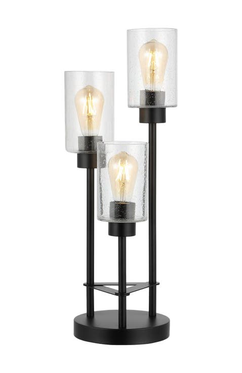 Axel Modern 20.5" 3-Light Iron/Seeded Glass Modern Industrial LED Table Lamp, Black