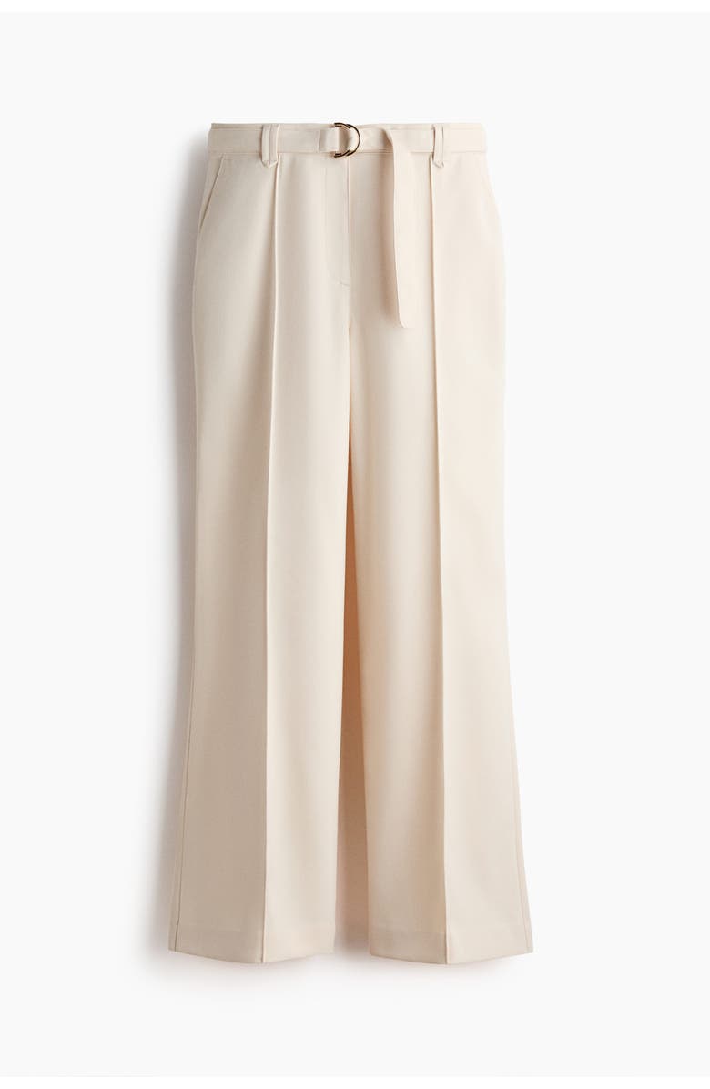 H&M Flared Belted Trousers, Main, color, Cream