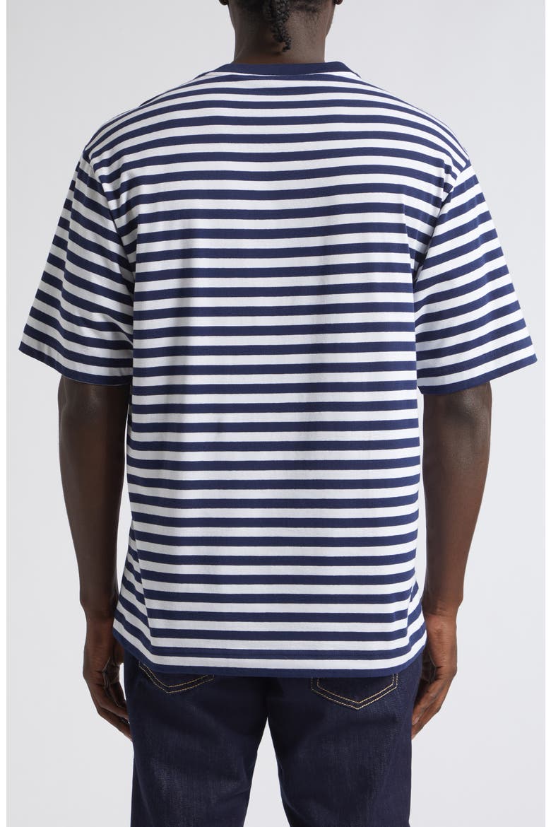 Embroidered Logo Stripe Stretch Cotton T-Shirt, Alternate, color, RIGATO