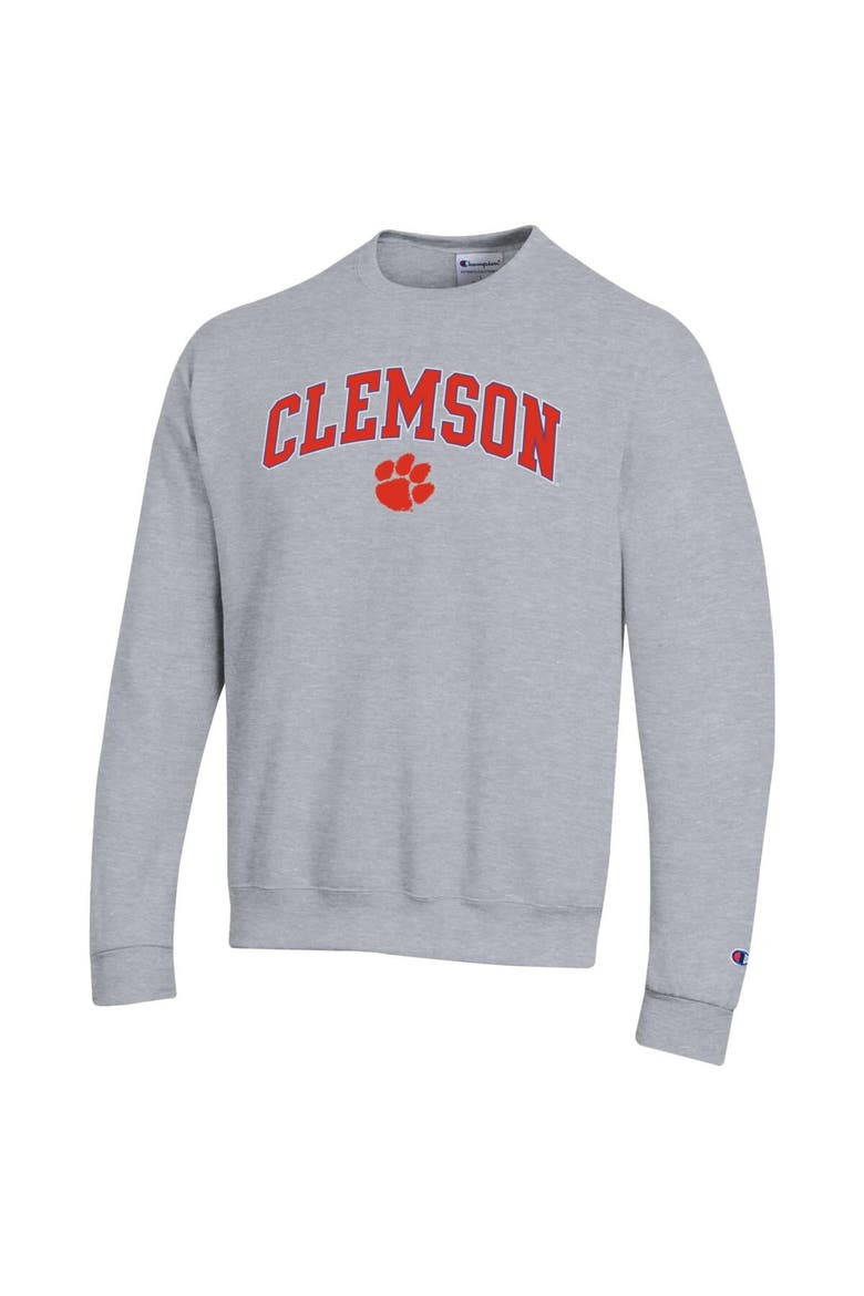 Men's Champion  Heather Gray Clemson Tigers Arch Over Logo Pullover Sweatshirt, Alternate, color, Heather Gray