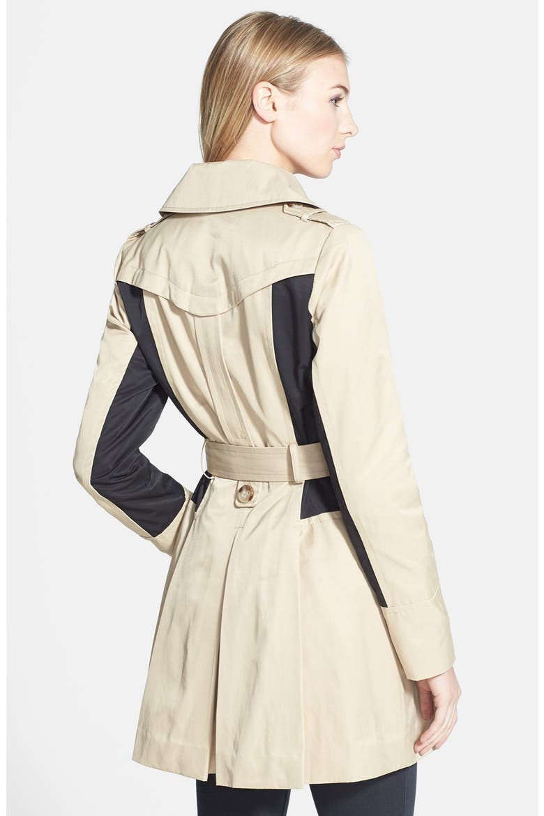 Colorblock Double Breasted Trench Coat, Alternate, color, KHAKI/ BLACK