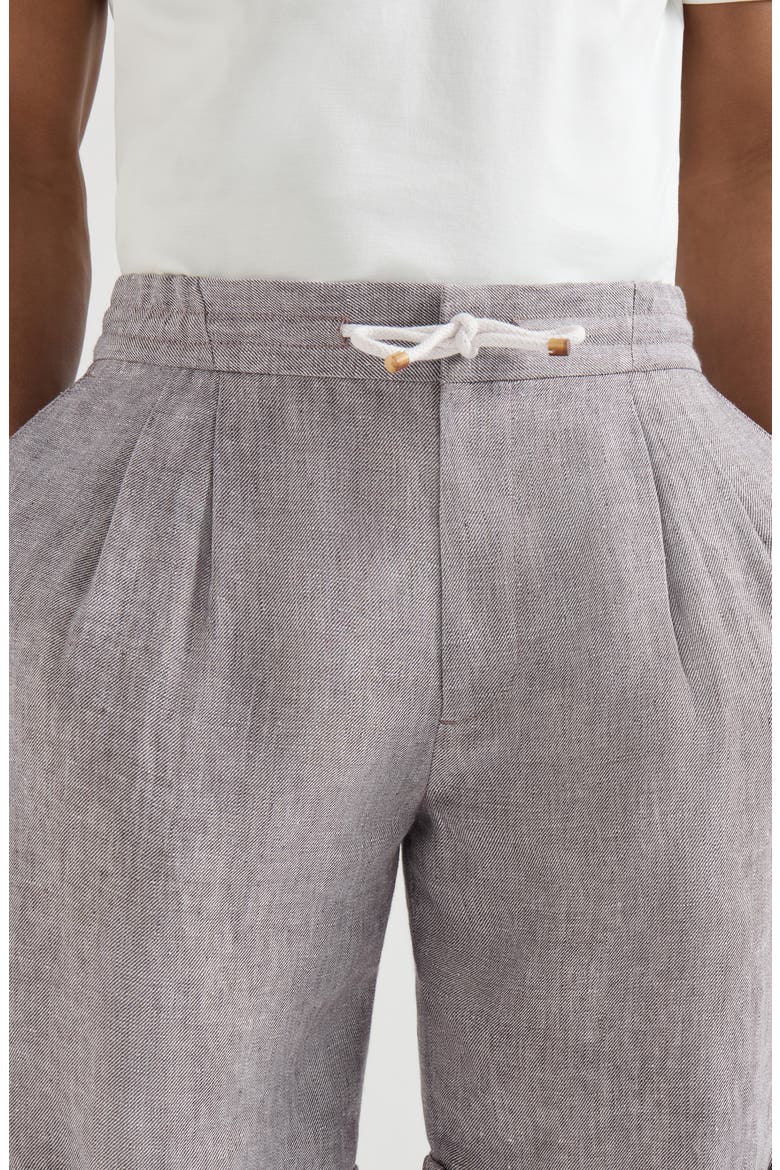 Linen and hemp diagonal Bermuda shorts with drawstring and double pleats, Alternate, color, Light Brown