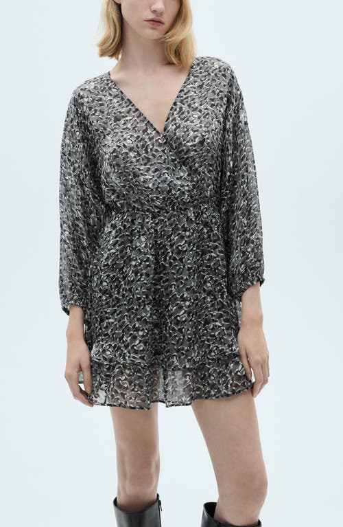 Shop Mango Animal Print Long Sleeve Minidress In Black