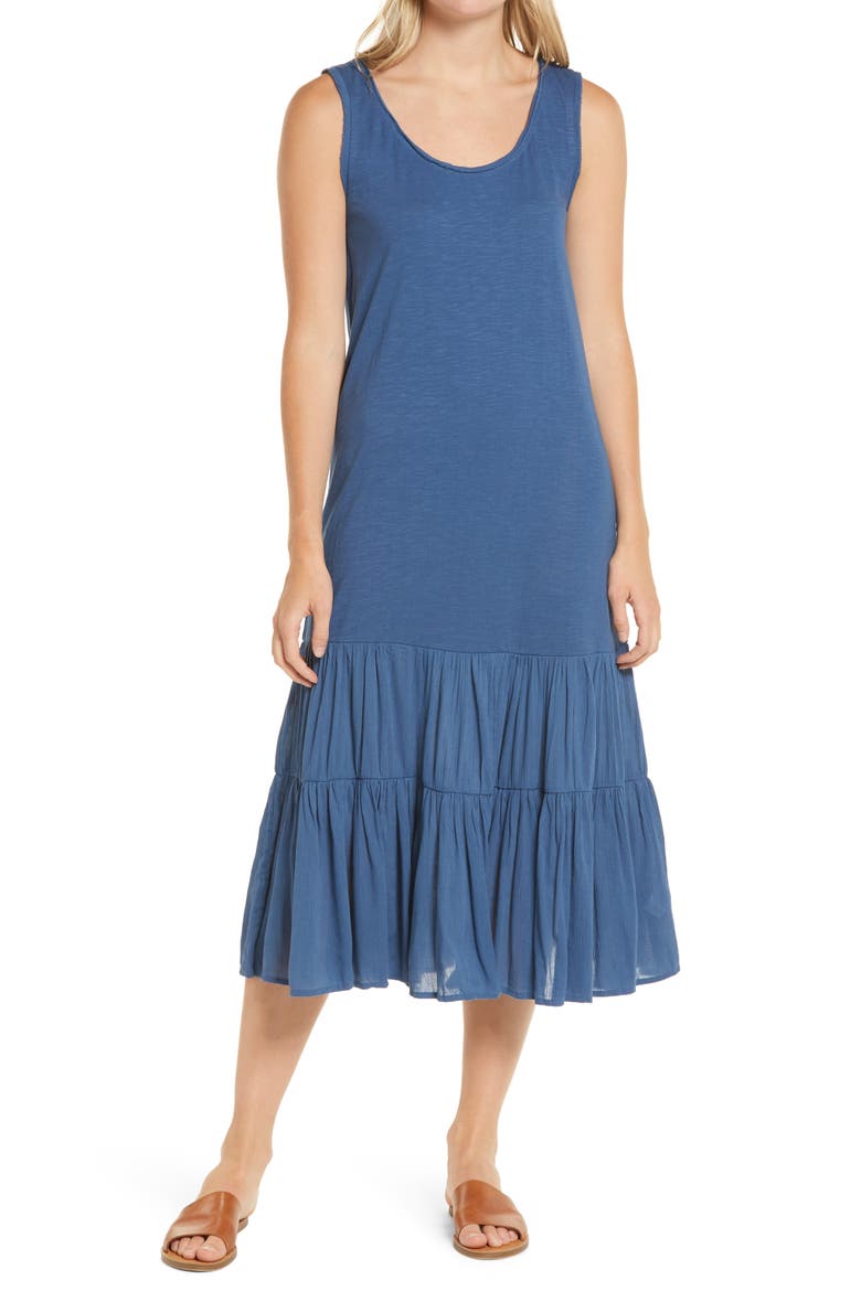 Mixed Media Drop Waist Maxi Dress, Main, color, BLUE ENSIGN