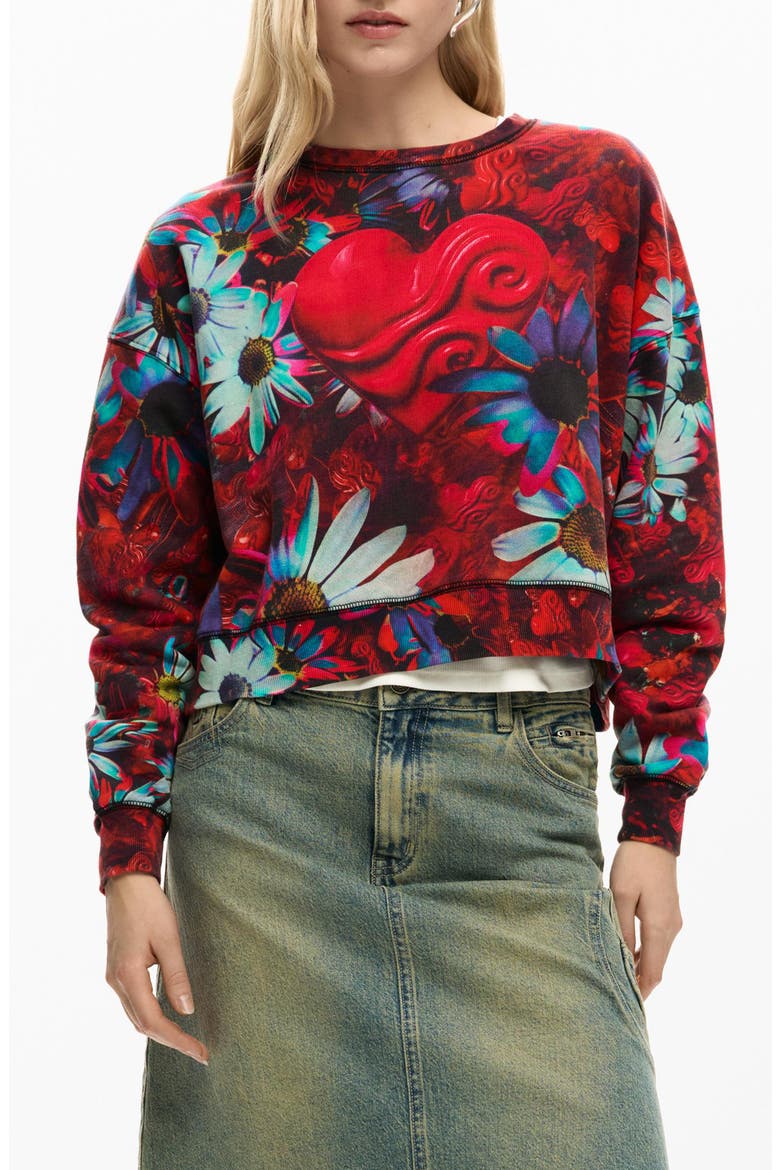 Floral Print Sweatshirt, Main, color, BLACK BASE/ RED