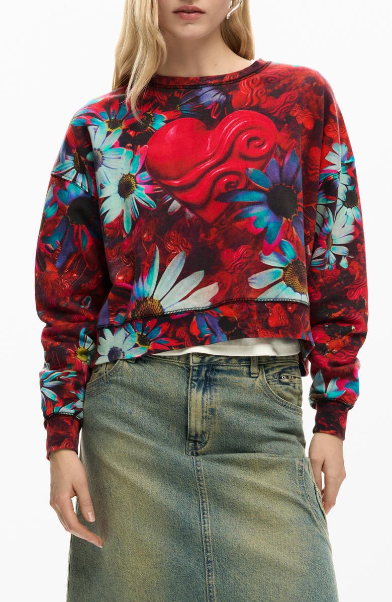 Desigual Floral Print Sweatshirt, Main, color, 