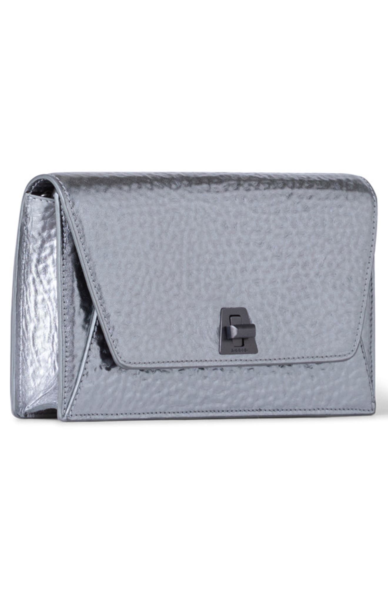Anouk Metallic Leather Envelope Wallet on a Chain, Alternate, color, 801 INOX