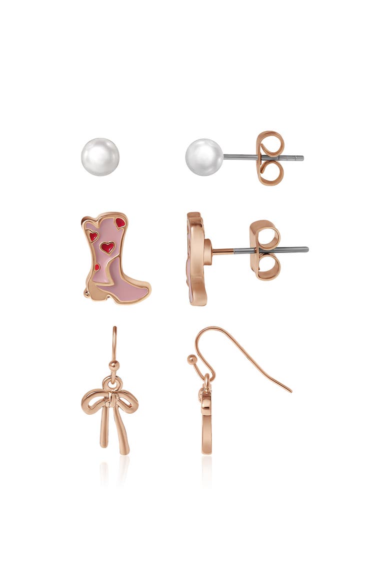 Kids 3-Pair Earring Set, Alternate, color, pink, red, gold