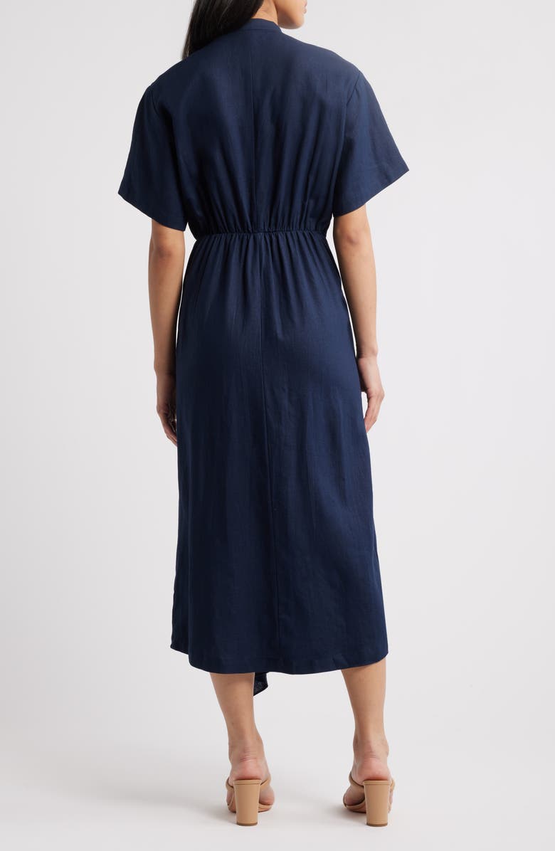 MELLODAY Draped Linen Blend Midi Shirtdress, Alternate, color,