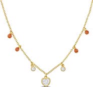 Julianna B. Cubic Zirconia & Pink Bead Station Heart Necklace