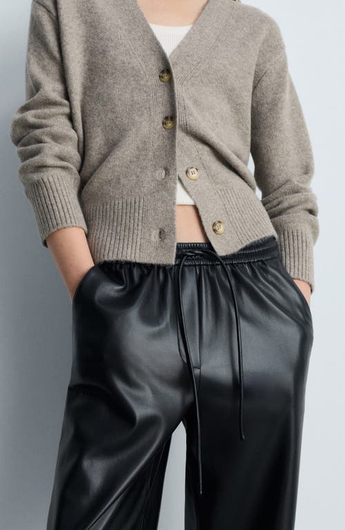 Mango Faux Leather Wide Leg Drawstring Pants In Black