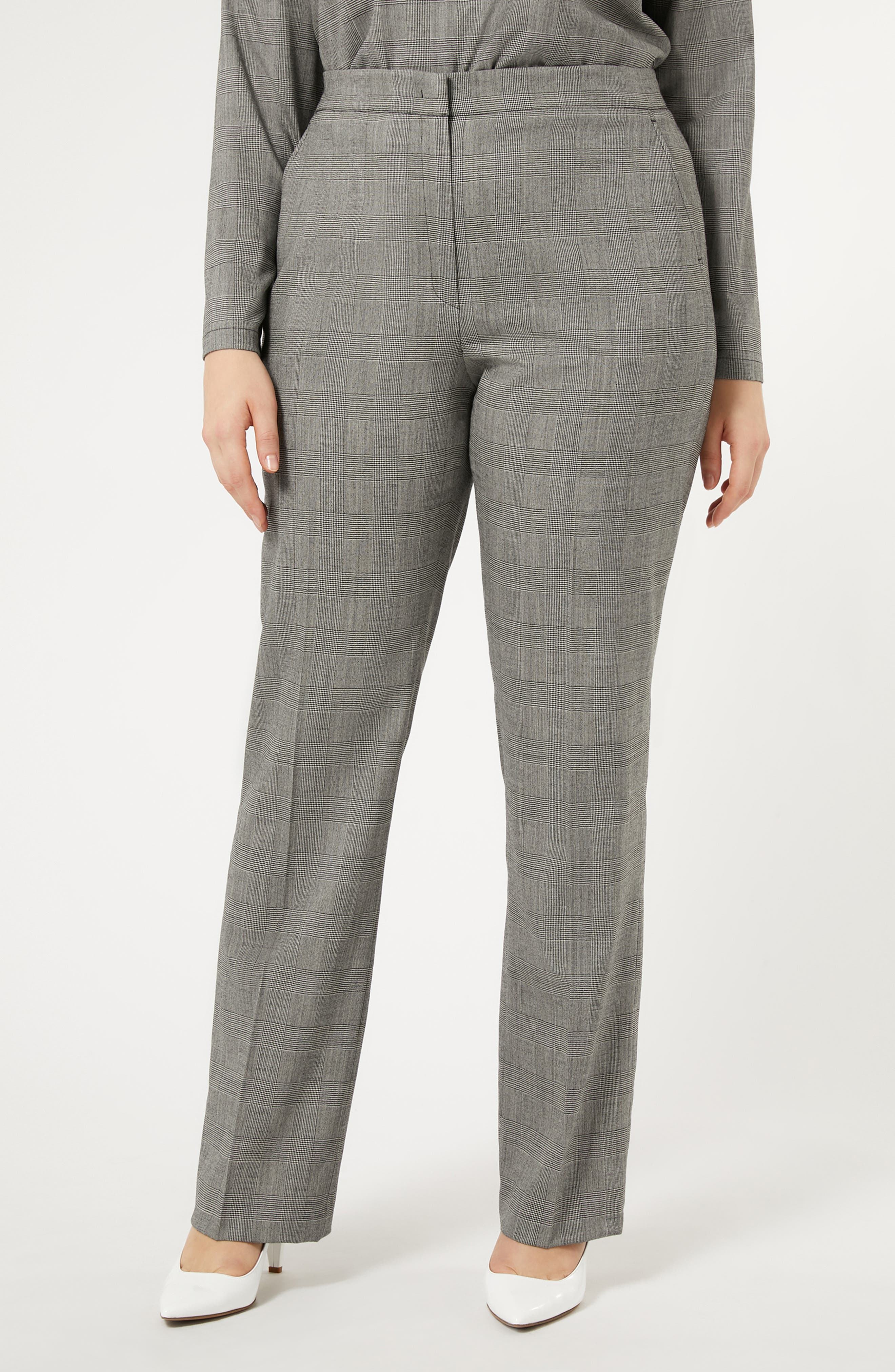 Marina Rinaldi Edwige Check Straight Leg Wool Blend Pants