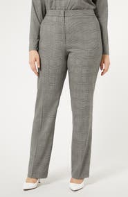 Marina Rinaldi Edwige Check Straight Leg Wool Blend Pants