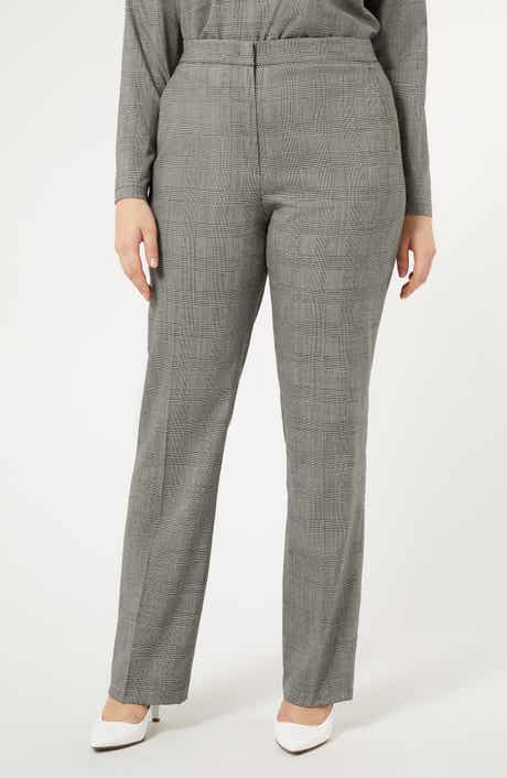 Marina Rinaldi Edwige Check Straight Leg Wool Blend Pants