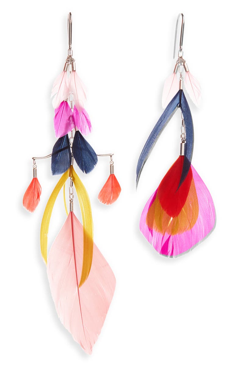 Isabel Marant Mismatched Feather Statement Earrings, Main, color,