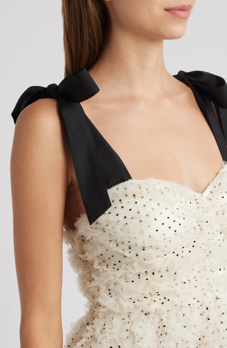 MOON RIVER Tulle Corset Bodice Midi Dress, Alternate, color, Cream Black