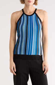 ELIE ELIE TAHARI Stripe Halter Neck Sleeveless Top