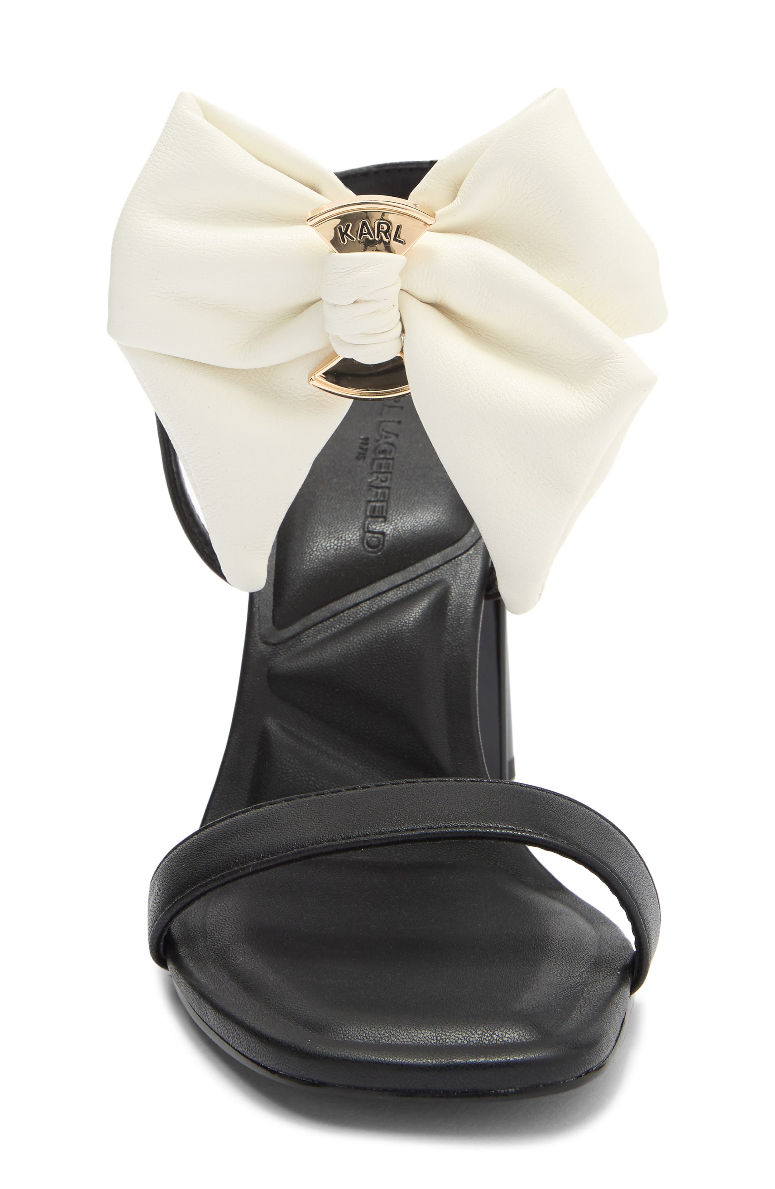 KARL LAGERFELD PARIS Sashira Bow Sandal, Alternate, color, Black/ Bright White