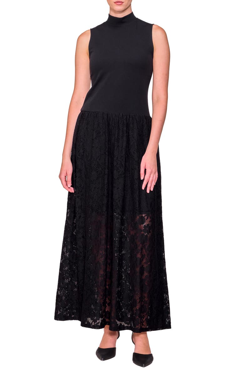 MELLODAY Lace Skirt Maxi Dress, Main, color, Black