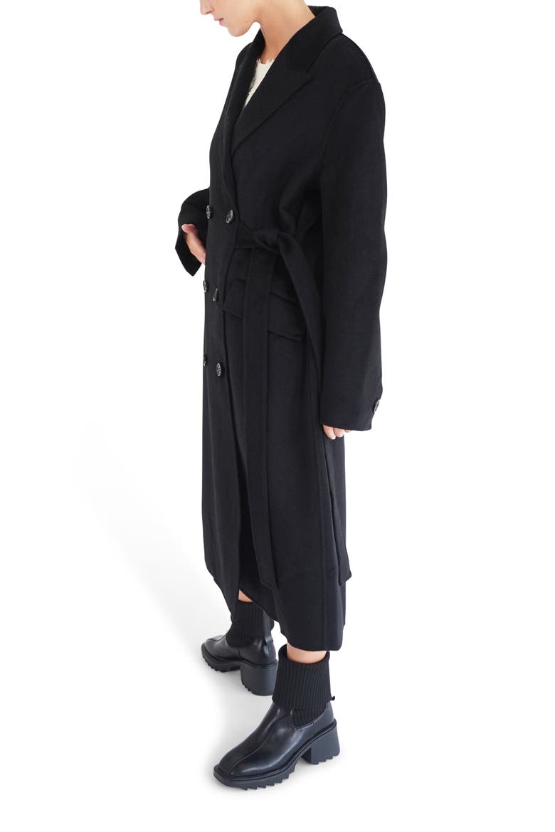 Right There Side Tie Wool Blend Coat, Alternate, color, BLACK