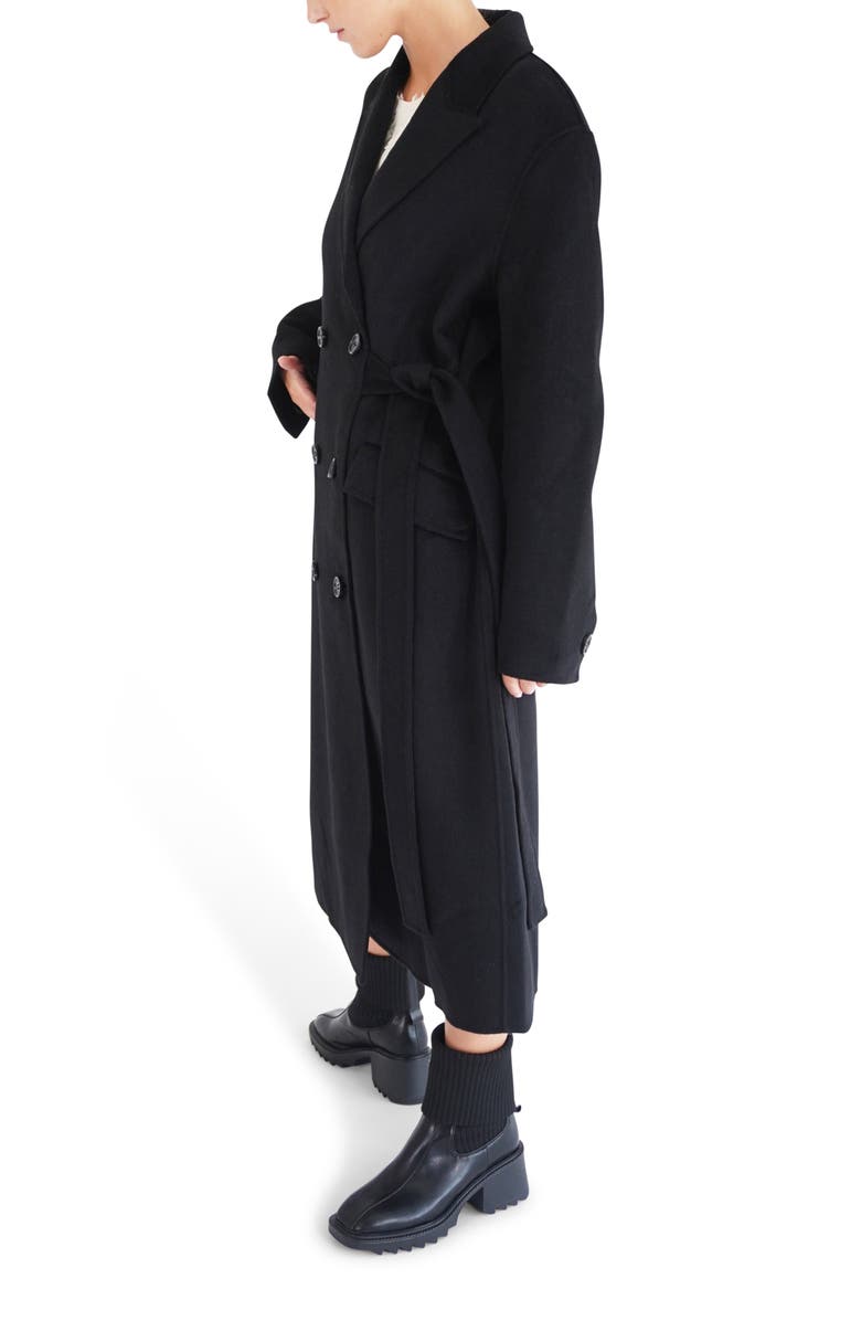 Belle & Bloom Right There Side Tie Wool Blend Coat, Alternate, color, Black