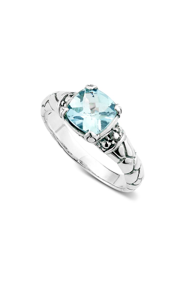 SAMUEL B. Sterling Silver Cushion Cut Blue Topaz Ring, Main, color, Blue