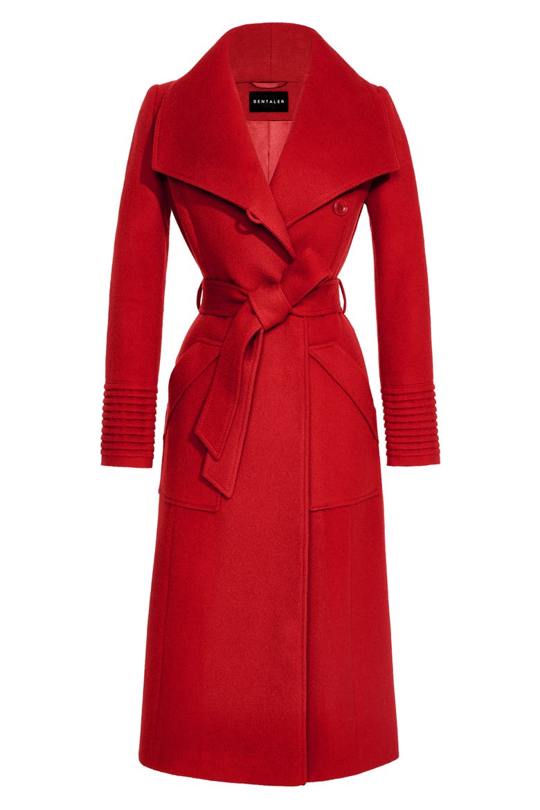 Wide Collar Alpaca & Wool Wrap Coat, Alternate, color, SCARLET RED