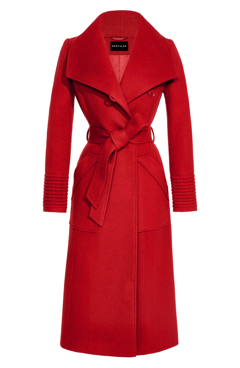 SENTALER Wide Collar Alpaca & Wool Wrap Coat, Alternate, color, Scarlet Red