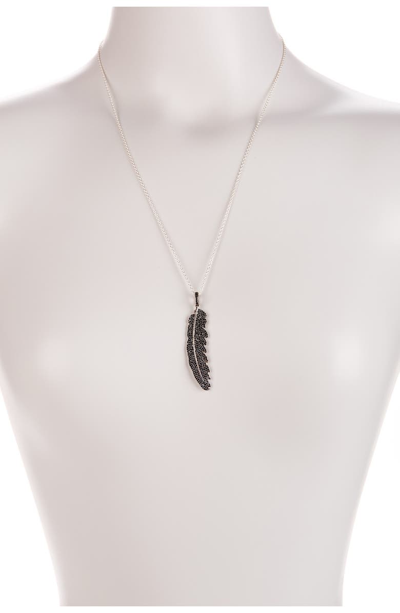 Adornia Sterling Silver Aria Feather Black Spinel Pendant Necklace, Alternate, color,